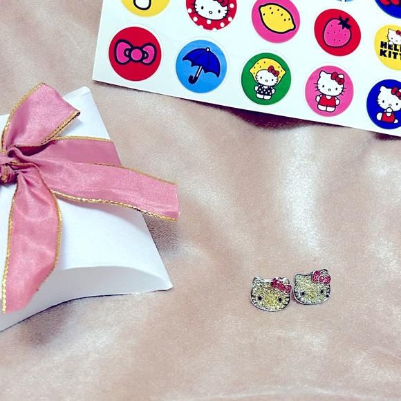 Official Sanrio Signed Hello Kitty Sparkly Stud Earrings  & Sanrio Stickers - Picture 5 of 7